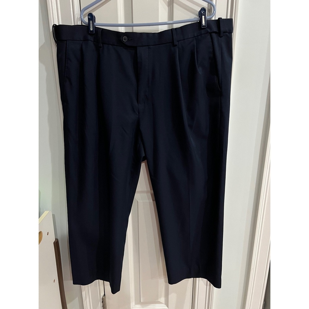Croft & Barrow Mens 46x30 Navy Blue Pleated Dress Pants Easy Care Classic Fit